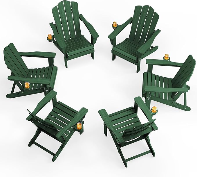 KINGYES Folding Adirondack Chair Set of 6, HDPE All-Weather Folding Adirondack Chair, Green
