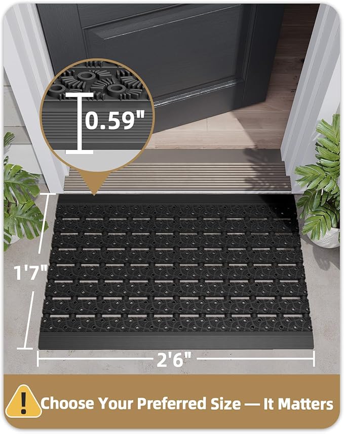 Color&Geometry Outdoor Mats for Front Door All Weather, 19"x30" Non Slip Low Pile Outside Door Mats, Dirt Trapping Waterproof Doormat Entrance, Black Welcome Matt