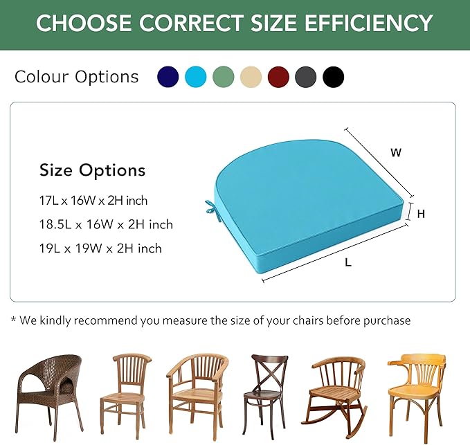 Outdoor Chair Cushions Set of 4: Waterproof & Fade Resistant Patio Furniture Cushions - 18.5 x 16 x 2 Inch Non Slip Round Corner Seat Cushion Pads with Removable Cover for Garden Yard Lawn, Teal