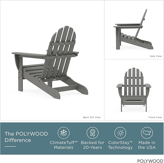 POLYWOOD AD4030GY Classic Outdoor Adirondack Chair, Slate Grey