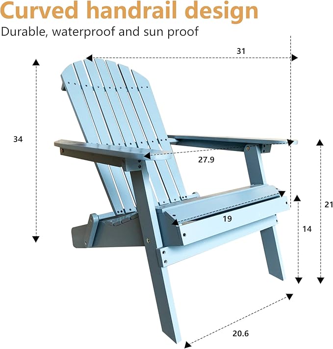 PayLessHere Adirondack Chairs, Weather Resistant Patio Chairs with Pinewood Wooden Textured for Patio Lawn Garden Backyard Deck Pool Beach Fire Pit