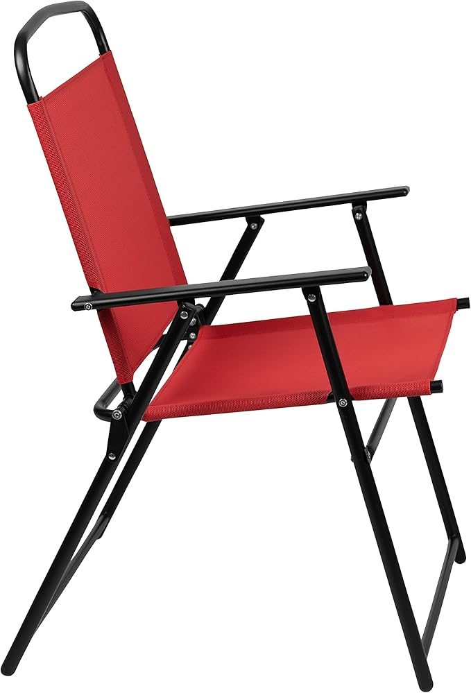 Flash Furniture Nantucket 6 Piece Red Patio Garden Set with Table, Umbrella and 4 Folding Chairs