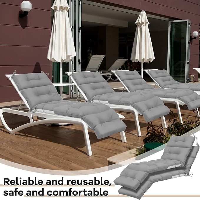 Kigley 2 Pcs Chaise Lounge Cushions 75 x 22 x 5 Inches Soft Lounge Chair Cushion Spring/Summer Seasonal Replacement for Outdoor Indoor Home Office (Light Gray)