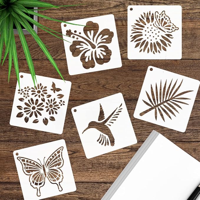 50 PCS Flower Painting Stencils Reusable Flower Stencils for Painting on Wood Rocks Canvas Fabric Glass Pottery 4x4 Inch