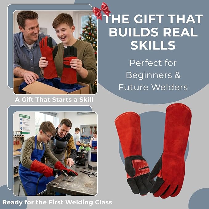 Welding Gloves for Men Women, 16 Inch Leather Heat Resistant Work Gloves, MIG TIG Welding, BBQ, Fireplace