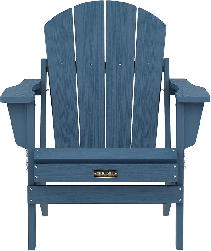 SERWALL Foldable Adirondack Chair Set of 2 for Patio Garden Outdoors Fire Pit-Blue