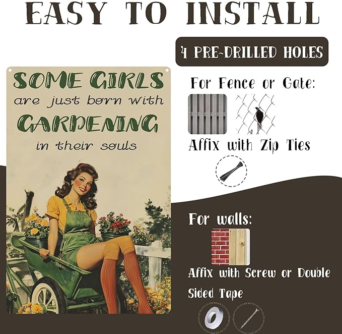 Vintage Garden Metal Tin Signs Some Girls Are Just Born with Gardening Funny Tin Sign Rustic Indoor Outdoor Wall Decor for Home Garden Yard Farmhouse Greenhouse Patio Porch Bar 12×16 Inch