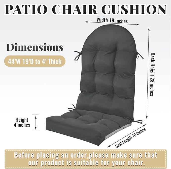 Geelin 4 Pcs Adirondack Chair Cushion High Back Patio Rocking Chair Cushion 44 x 19 x 4 Inch Tufted Weather Resistant Fade Resistant Seat for Patio Rocking Seat (Dark Gray)