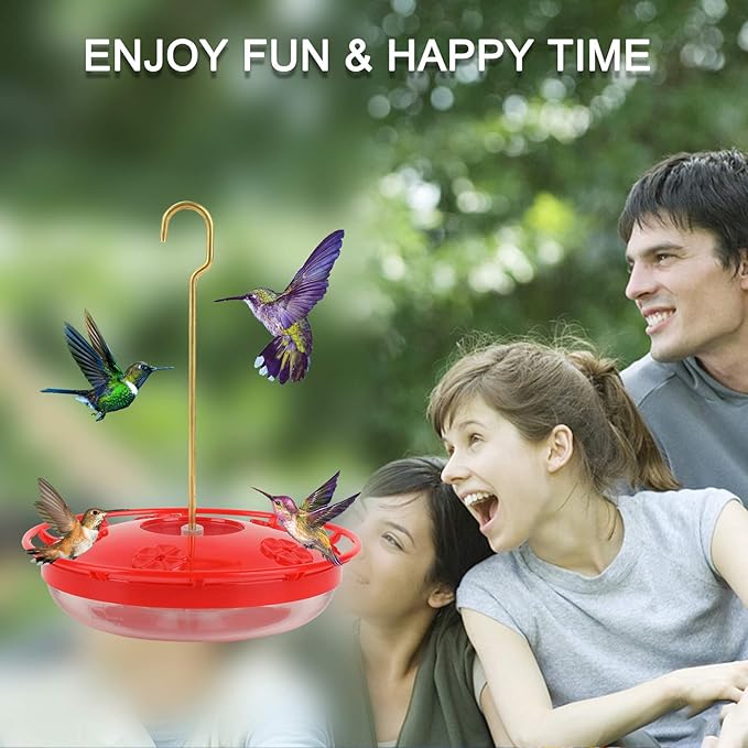 Hummingbird Feeders for Outdoors Hanging - 2 Pack No Leak Humming Bird Feeder, Easy to Clean & Fill, High View Perch, 5 Feeder Ports, Perfect for Hanging on The Tree,Yard. Hanger Incl,14 Oz
