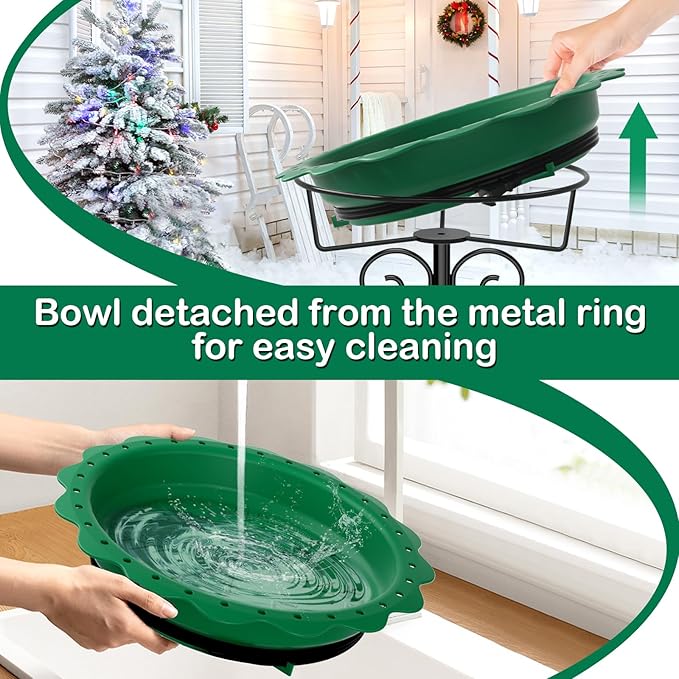 Heated Bird Bath for Outside Winter, Powerful 100W Thermostat Control Heated Bird Baths for Outdoors with 5-Prong Metal Stake, Heated Birdbath Water Heater for Garden Yard Patio Lawn (Green)