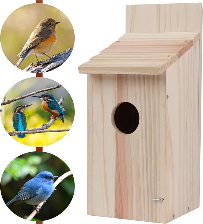 Bird Houses for Outside,Wooden Clearance Humming Bird Houses for Outdoor,Cedar Blue Bird Box House,Swallow Wren Cedar Finch House,DIY, 1Pack