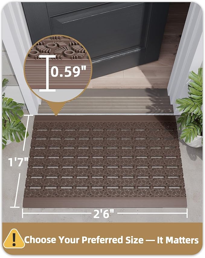 Color&Geometry Outdoor Mats for Front Door All Weather, 19"x30" Non Slip Low Pile Outside Door Mats, Dirt Trapping Waterproof Doormat Entrance, Brown Welcome Matt
