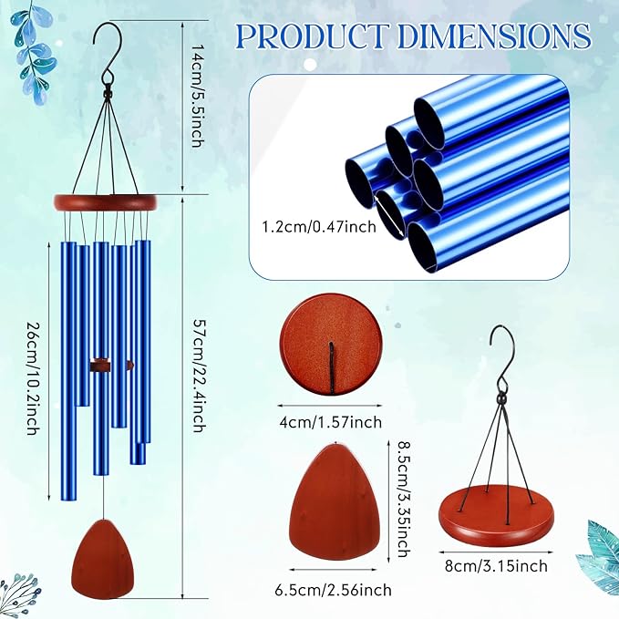 Leinuosen Wind Chimes for Outside Wind Chimes Outdoors Deep Tones 28" with 6 Aluminum Tubes Memorial Sympathy Windchime for Valentine Tree Decor Garden Courtyard Mom Loved One Gifts(Classic,Blue)