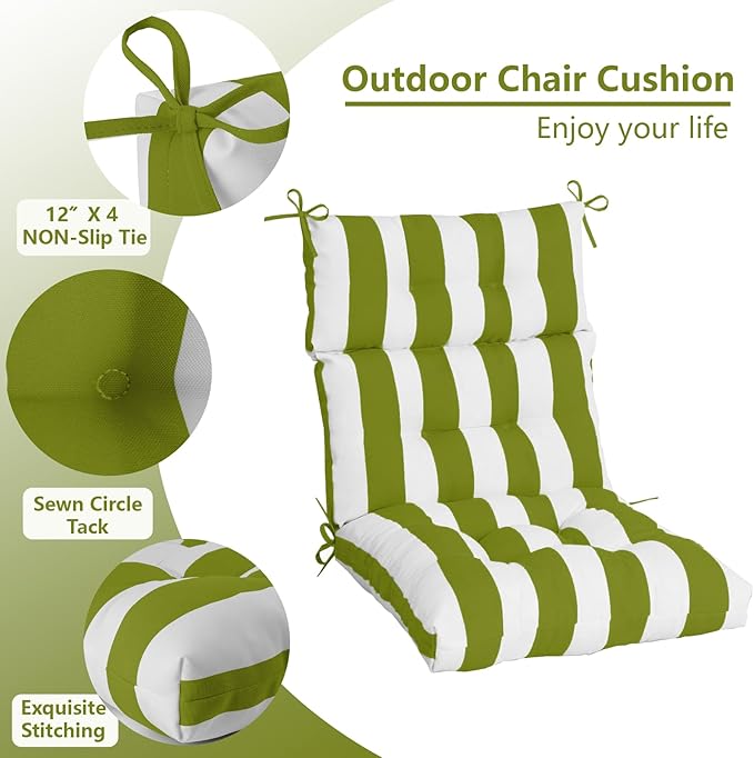 High Back Chair Cushions Set of 2, Adirondack Chair Cushion with Waterproof, Rocking Chair Cushion for Outdoor Patio, Garden Porch 45”x 22”x 4 (2, Grass White)