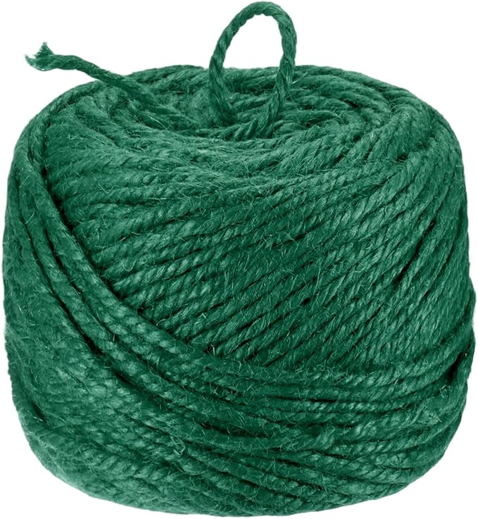 1-Pack Natural Jute Twine String, 3mm x 328ft/100m Long Garden Twine Balls for Crafts/Gift Wrapping/Gardening Plants, Durable Plant Ties Thick Rope [Dark Green]