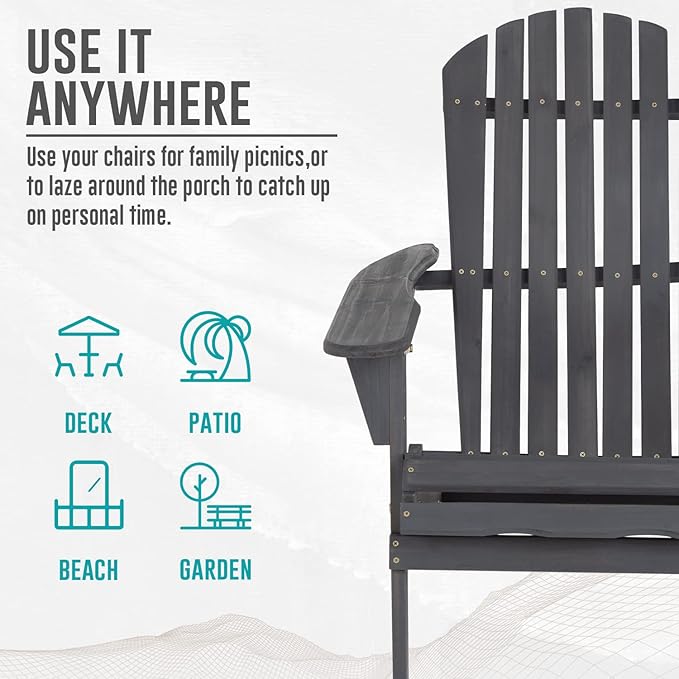FDW Folding Adirondack Chair, All Weather Patio Chair Outdoor Fire Pit Chair for Patio Lawn Garden Backyard Deck Pool Beach