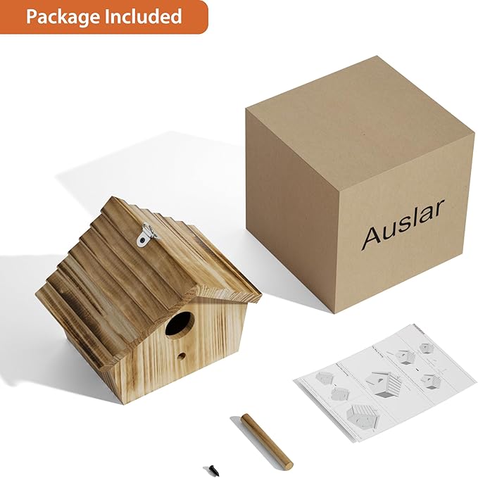 Auslar Bird House, Bird Houses for Outside, Wooden Birdhouse for Outdoors, Hanging Bluebird House for Cardinals Finch Wren Swallow for Wild Bird Viewing