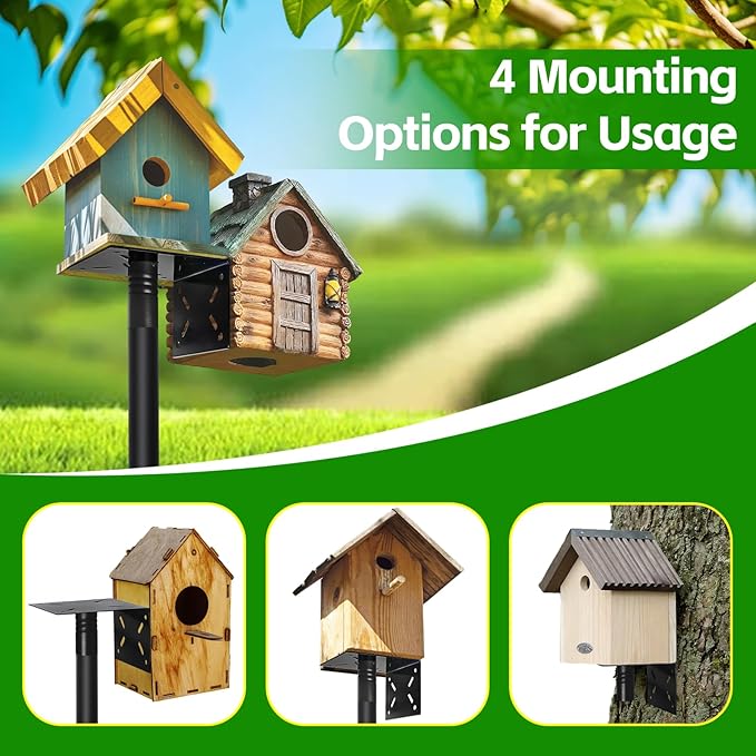 Bird Feeder Pole - 92 Inch/8ft Heavy Duty Bird Feeding Stand with Mount Kit, Adjustable Birdhouse Pole for WildBird Outdoor Garden, Slip-Fit Connection, Black, Stable 5-Prong Base