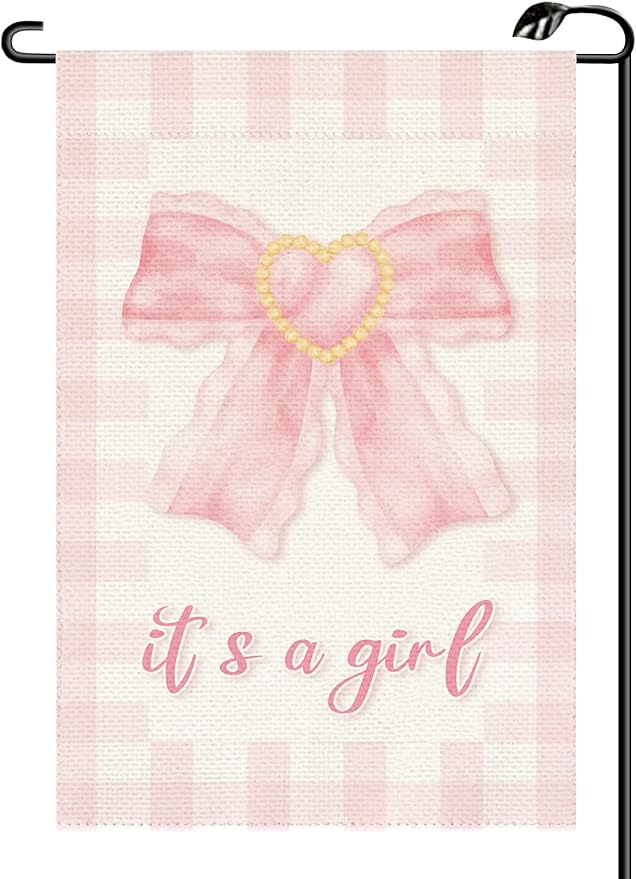 It's A Girl Baby Shower Garden Flag 12x18 Inch Double Sided Birth Announcement Newborn Baby Gender Reveal Small Flags Farmhouse Outside Decoration For Yard Sign (ONLY FLAG) RC29