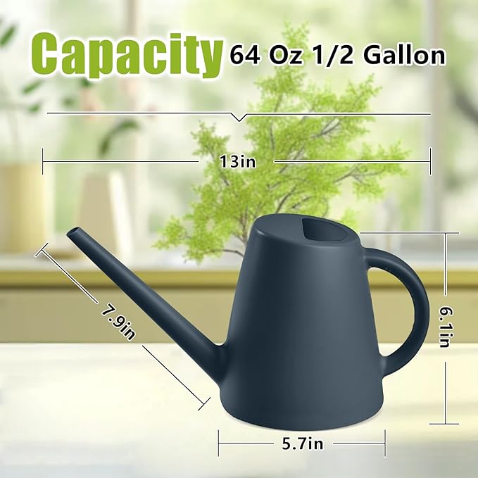 Plant Watering Can - Plastic Indoor and Outdoor - 1/2 Gallon - Black