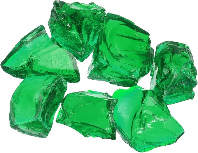 uxcell Fire Glass for Fire Pit, 3-5cm(1/9"-1/5") High Luster Reflective Glass Rocks for Natural or Propane Fireplace, Safe for Outdoors and Indoors Fire Pit Glass, Dark Green, 400g/14oz
