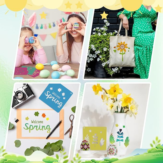 30Pcs Spring Stencils for Kids 8 Inches Sidewalk Chalk Stencil Large Drawing Stencils for Crafts Reusable Garden Flower Easter Themed Primary Shape Template for DIY Art on Sidewalk Wall Home Decor