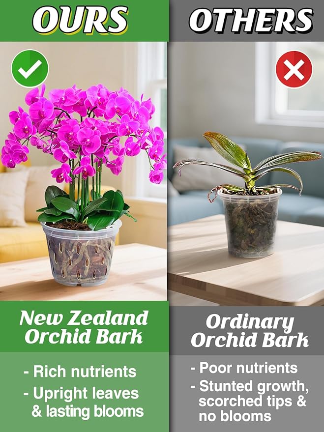 8qt New Zealand Orchid Bark, 1/2-3/4in Sun-Dried Medium Organic Pine Wood Chip Potting Barks, Orchids Mix Plant Compost Mulch for Promoting Root Development