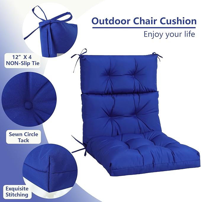 High Back Chair Cushions Set of 2, Adirondack Chair Cushion with Waterproof, Rocking Chair Cushion for Outdoor Patio, Garden Porch 45”x 22”x 4 (2, Blue B)