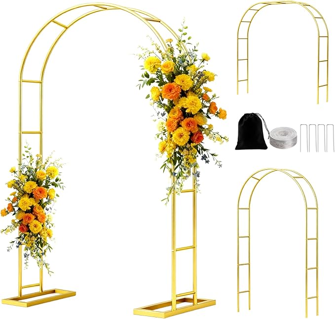 6.6FT Metal Garden Arch Trellis Arbor, Wedding Arch Stand with Steel Frame, Metal Pergola Arbor with Base, Assemble Freely 3 Sizes, for Valentines Day Garden Trellis Climbing Plant, Bridal Party