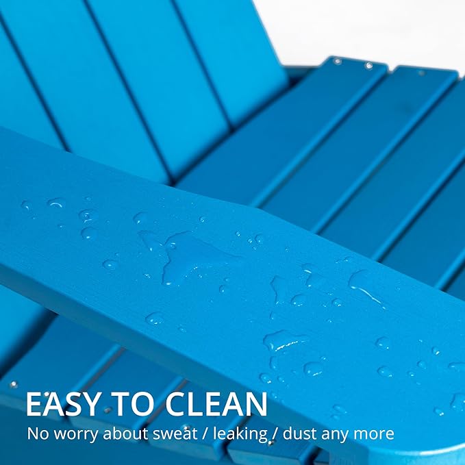 LUE BONA HDPS Adirondack Chairs, Fire Pit Outdoor Chair Weather Resistant with Cup Holder, Modern Plastic Chair Plastic for Patio, Deck, Proch, 350LBS, Blue