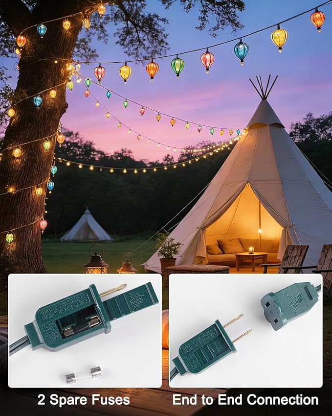 Multicolor Outdoor String Lights with 10 Bulbs, 11FT Connectable UL Listed Backyard Patio String Lights Hanging Indoor Outdoor for Patio Garden Gazebo Bistro Party Wedding (2 PCS)