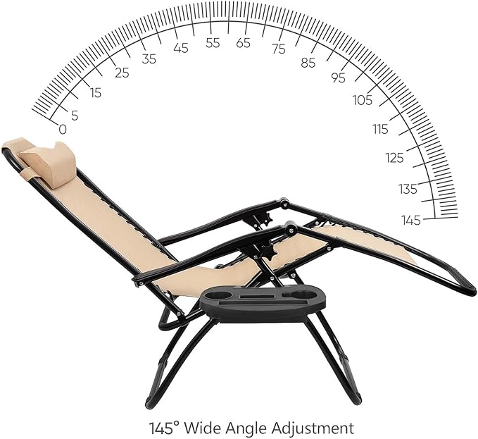 Flamaker Patio Zero Gravity Chair Outdoor Recliners Folding Lounge Chair Adjustable Lawn Lounge Chair with Pillow for Poolside, Yard and Camping (Beige)