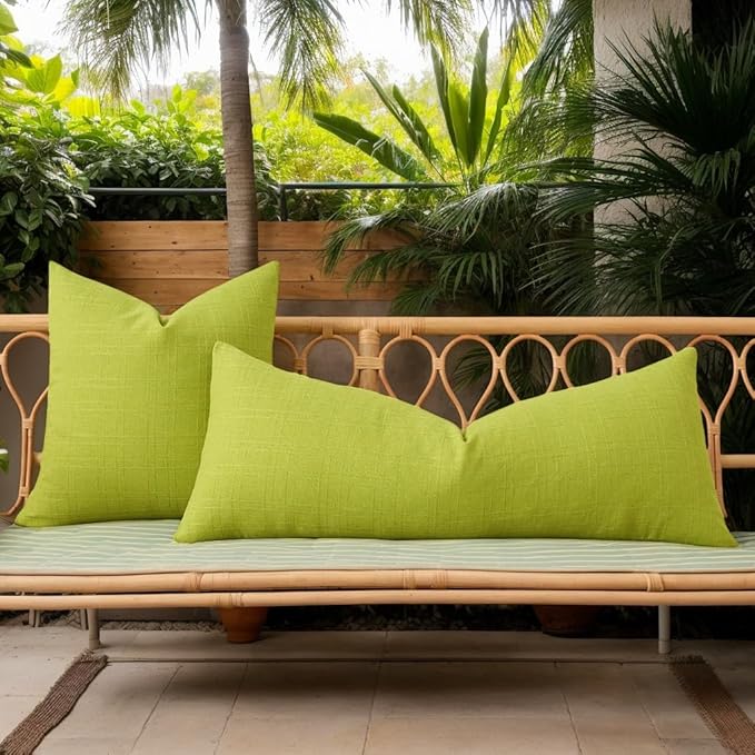 Kevin Textile Outdoor Waterproof Long Lumbar Pillow Cover 14x36 Inch Pack of 1 Checkered Decorative Rectangle Cushion Throw Pillowcases Shell for Patio Tent Garden Couch Bed Sofa Green