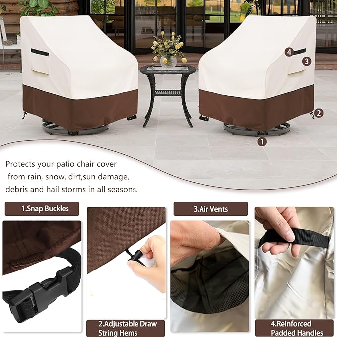 Outdoor Swivel Lounge Chair Cover 2 Pack,Waterproof 100% Outdoor Patio Chair Covers,33W x 37 D x 38.5 H inches,Outside Furniture Lounge Deep Seat Cover -Beige