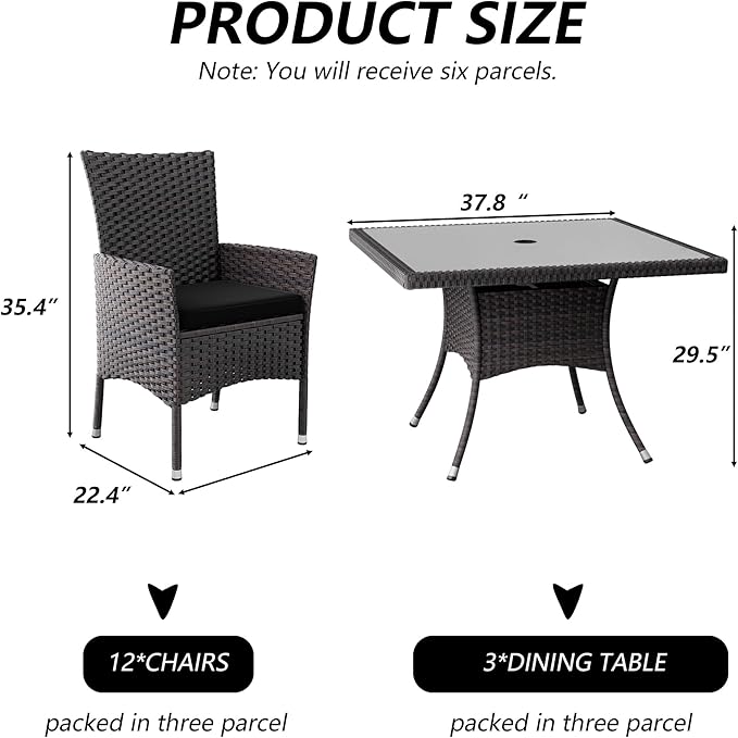 Kullavik 5-Piece Outdoor Dining Set Patio Rattan Furniture Set,Patio Dining Table and Chairs Set with 4 Chairs and Cushions,Square Glass Tabletop with Umbrella Hole for Patio,Red