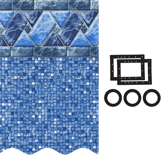 SmartLine 16 ft x 32 ft Oval Swimming Pool Liner | Stone Harbor | Unibead Style | 52 Inch Wall Height | 25 Gauge Vinyl | for Steel Sided Above Ground Pools | Gasket Kit Included