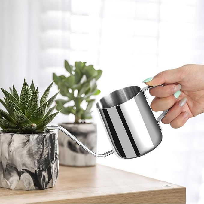 Small Watering Can Indoor Plants - 12 oz Mini Metal Watering Can with Long Spout Rust-Proof Stainless Steel Tiny Watering Pot for Small Indoor Plants Home & Office
