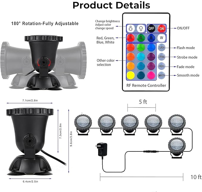 Pond Lights, RGB Color Changing Underwater Halloween Spotlight, Dimmable IP68 Waterproof Submersible Fountain Lights Outdoor Landscape Spot Light (6 in Set)