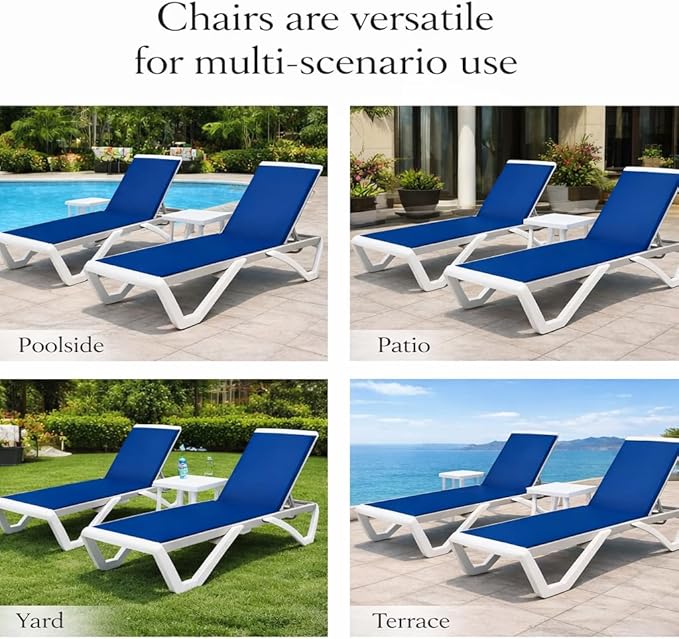 Kozyard Outdoor Chaise Lounge Chair, Full Flat Adjustable Patio Lounger with Aluminum Frame & Resin Legs, Textilene Fabric for Poolside, Backyard & Beach (Blue)