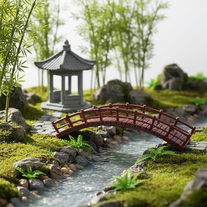 LOGOFUN Miniature Arch Bridge Mini Bonsai Figurine Tiny Plastic Chinese Bridge Model for DIY Craft Micro Landscape Plant Pot Decoration - 3.5 * 1.1in