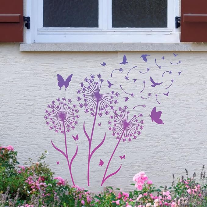 Large Flower Stencils for Painting Flower Stencils for Walls 14” Floral Stencil Dandelion Buterfly Templates for Garden Fence Wood Furniture Fabrics