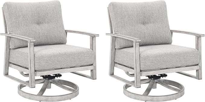 Outdoor Swivel Patio Chairs Set of 2, Outdoor Aluminum Swivel Armchair Conversation Set with Cushion, 2 Pieces All Weather Patio Furniture Sofa Chairs Set for Garden, Poolside, Lawn, White Oak
