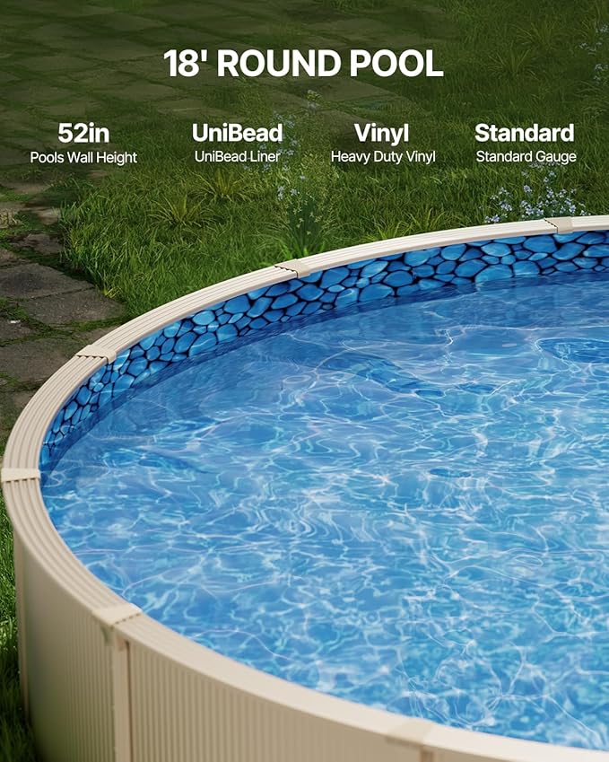 VEVOR 18-ft Round Above Ground Pool Liner, Unibead Pool Liners, Standard Gauge, 52inch Wall Height, Designed for Steel Sided Above-Ground Swimming Pools