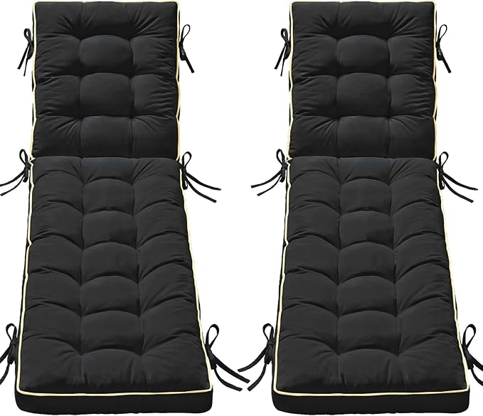 2 Pack 72x21 Inch Folding Chaise Lounge Cushion Quick Dry - Outdoor Sun Lounger Seat Pad with Shredded Foam for Patio Furniture, Deck Chairs, Poolside (Black, 72 INCH × 21 INCH-2 Pack)