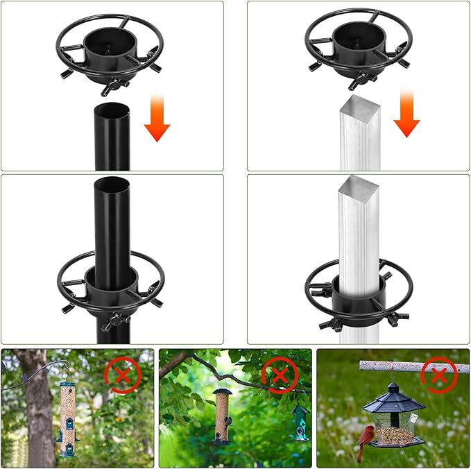 Squirrel Baffle for Bird Feeder Pole, Squirrel Guard with Mounting Bracket, Spring-Supported and Spiked Edge, for 1x1 Post, 19-Inch, Black