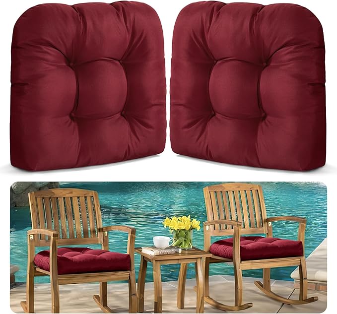 MAGIC ELEPHANT Outdoor Chair Cushions Set of 2, Memory Foam Seat Cushion Pads for Wicker Chair and Patio Furniture, 19 x 19 Inches (Red)