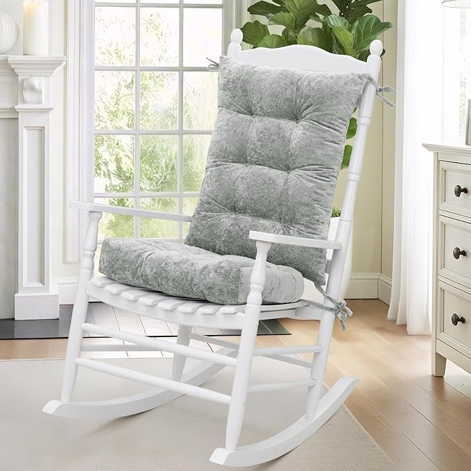 mudilun Rocking Chair Cushion Set - Non-Slip Tufted Rocking Chair Cushions with Ties Soft Indoor/Outdoor Wooden Rocking Chair Seat Pad for Porch Garden Cafe & Nursing