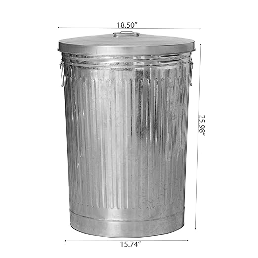 Gardenised Round Galvanized Steel, 26 Gallon Trash Can with Lid - Durable Metal Bucket for Backyard, Lawn, Garden and Yard Use - Weather-Resistant Garbage Can for Indoor and Outdoor, 28-inch