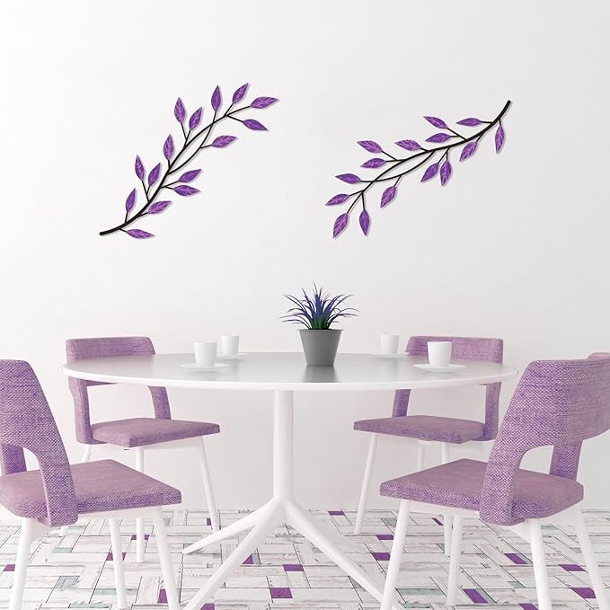 LWHZHE 2 Pieces Vintage Tree Leaf Wall Art Vine Metal Bathroom Wall Decor Olive Branch Wall Decor Living Room Tree Wall Art for Outdoor Hallway Kitchen Garden (Purple)