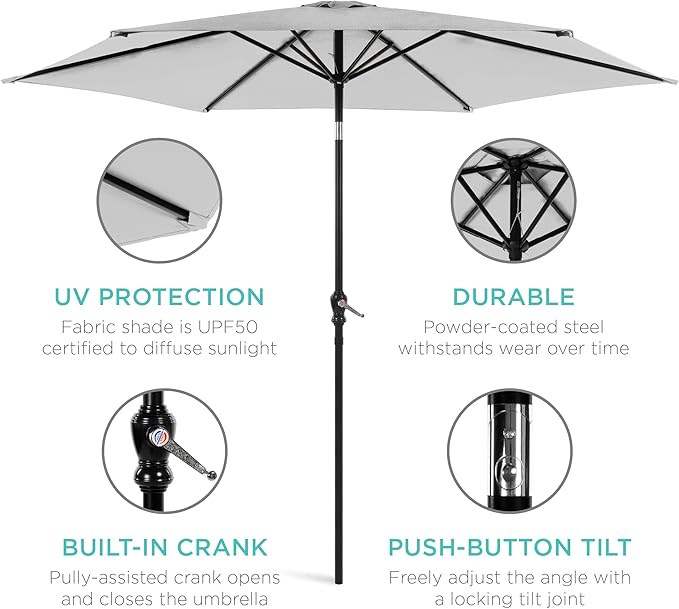 Best Choice Products 10ft Outdoor Steel Polyester Market Patio Umbrella w/Crank, Easy Push Button, Tilt, Table Compatible
